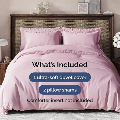 Duvet Cover Queen Size Set - Extra Soft Queen Duvet Cover 90" x 90" with 2 Pillow Shams - Hotel Luxury, Easy Care & Fade Free w/ Zipper Closures & Ties - All Season, Comfy & Breathable (Light Pink)