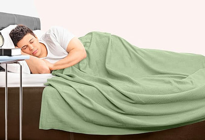 Utopia Bedding Sage Green 100% Cotton Blanket [Queen Size - 90x90 Inch] Lightweight, Soft and Breathable Thermal Blanket for All Seasons