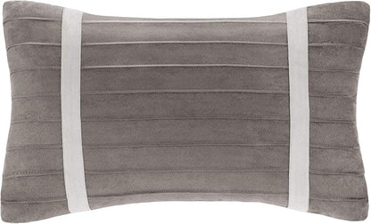 Madison Park Palmer Comforter Set - Faux Suede Design, Striped Accent, All Season Down Alternative Bedding, Matching Shams, Decorative Pillow, Bed Skirt, Full (82 in x 90 in), Black 7 Piece