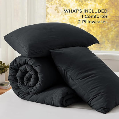 Bedsure Oversized Queen Comforter Set, Black Soft Prewashed Bedding for All Seasons, 3 Pieces GentleSoft™ Bed Set, 1 Lightweight Comforter (98"x98") and 2 Pillowcases (20"x26")