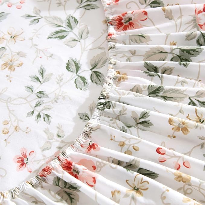 Laura Ashley - Full Sheet Set, Crisp & Cool Cotton Percale Bedding with Deep Pockets, Lightweight for Year Round Comfort, Bed Sheets with Matching Pillowcases (Meadow Floral Beige)