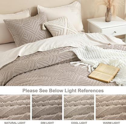 Litanika Light Coffee King Size Comforter Set, 3 Pieces Tufted Boho Farmhouse Bedding Comforter Sets, Lightweight Fluffy Comforter Bed Set for All Season (104x90In Comforter and 2 Pillowcases)