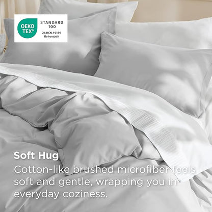 Bedsure Duvet Cover Full Size - Soft Double Brushed Bedding Set for Kids & Adults, Zipper Closure, 3 Pieces, Includes 1 Duvet Cover (80"x90") & 2 Pillow Shams, NO Comforter, Silver Grey