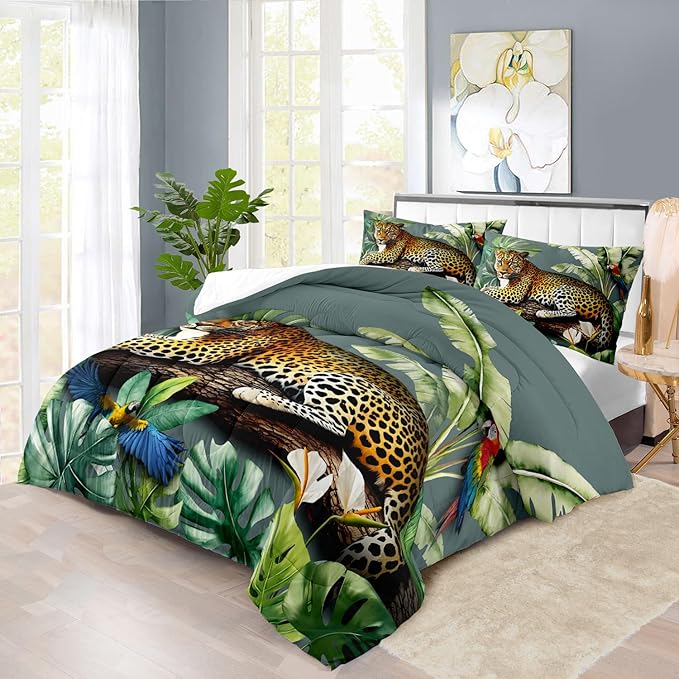 Animal Leopard Print Comforter Set Full Animal Cheetah Print Comforter Set Boys Girls Floral Leopard Bedding Bedroom Decor Floral Cheetah Bedding Full Jungle Plant Room Decor