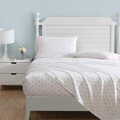 Laura Ashley - Sheet Set, Breathable Percale Cotton Bedding, 200 Thread Count, Deep Pocket, Chic Home Decor (Lynda Pink, Full)