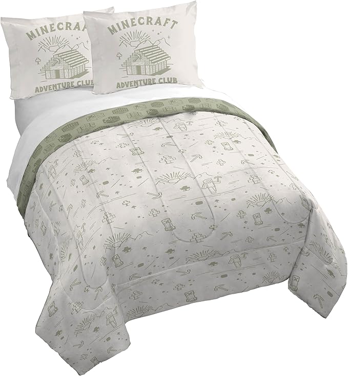Jay Franco Kids Duvet Cover Set with Sham & Pillowcase – Ultra-Soft Bedding for Room Decor, Cover ONLY Comforter NOT Included, White - Minecraft, 3 Piece King