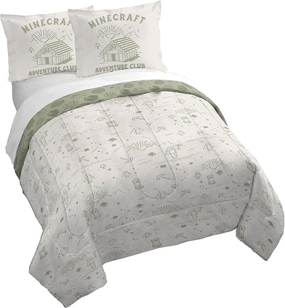 Jay Franco Kids Duvet Cover Set with Sham & Pillowcase – Ultra-Soft Bedding for Room Decor, Cover ONLY Comforter NOT Included, White - Minecraft, 3 Piece King