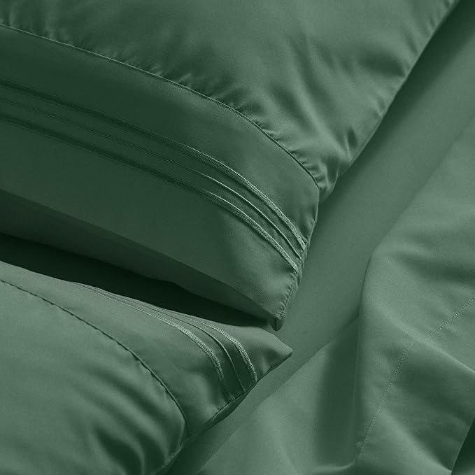 Mellanni King Sheet Set - 6-Piece Iconic Collection Bedding, (Including 4 Pillowcases), 21-Inch Extra Deep Pocket, Easy Care, Ultra Soft, Cooling Sheets, Brushed Microfiber - Emerald Green