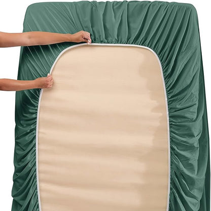 Nestl Twin XL Size Sheet Set, 4 Piece Extra Deep Pocket (18-24 inches), Microfiber, Hotel Luxury, Soft, Breathable, Wrinkle-Free, Easy to Care, Forest Green