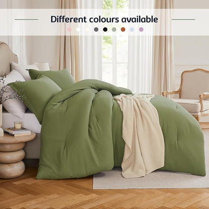 Full Comforter Sets OliveGreen,3PCS Soft Lightweight Breathable Bedding Comforter Sets for All Season, Full Size(82''×86'' Comforter & 2 Pillowcases)