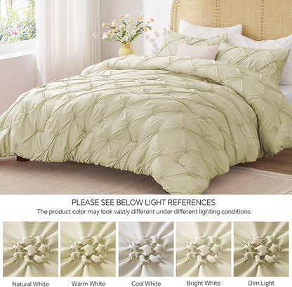 BEDELITE Beige Twin Comforter Set - 2 Peices Boho Pintuck Bedding Comforter Sets, Lightweight Soft & Warm Twin Bedding Sets with 1 Pillowcase for All Season
