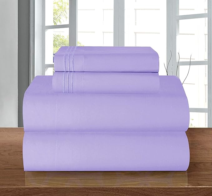 Elegant Comfort Luxury 1500 Premium Hotel Quality Microfiber 4-Piece Sheet Set - Wrinkle Resistant, All Around Elastic Fitted Sheet, Deep Pocket up to 16", California King, Lavender