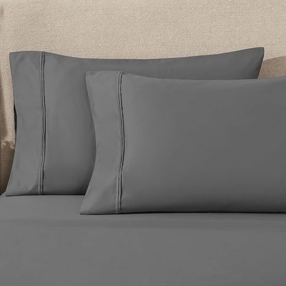 Superior 1200 Thread Count 100% Egyptian Cotton, Soft and Breathable, 2-Piece King Pillowcase Set Solid, Charcoal