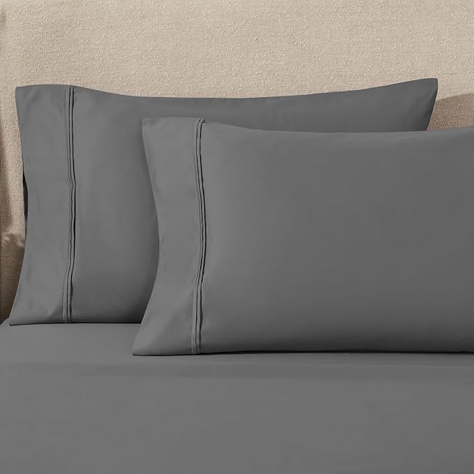 Superior 1200 Thread Count 100% Egyptian Cotton, Soft and Breathable, 2-Piece Standard Pillowcase Set Solid, Charcoal