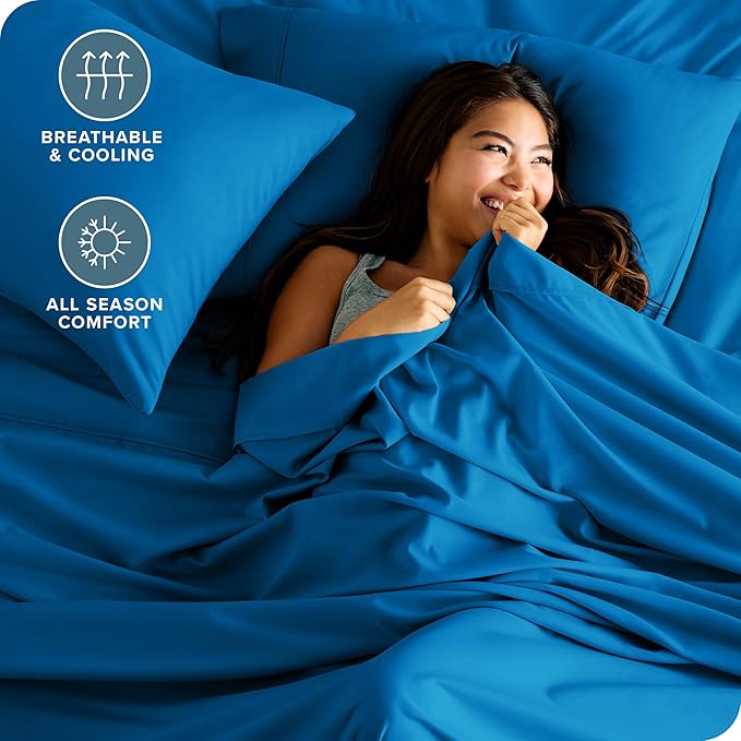 Bare Home Twin XL Sheet Set - 1800 Ultra-Soft Microfiber Twin Extra Long Bed Sheets - Double Brushed - Deep Pockets - Easy Fit - 3 Piece Set - Bedding Sheets & Pillowcases (Twin XL, Medium Blue)