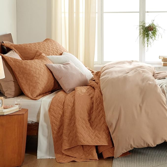 Bedsure Quilts Queen Size - Lightweight Bedspreads Queen Size with Basket Weave Pattern, Soft Quilt Bedding Set, Hazel Brown Comforter Set Coverlet for All Seasons with 2 Pillow Shams (90" x 96") | Skin-Friendly Soft, All-Season Comfort, Breathable, Li...