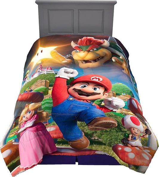 The Super Mario Bros. Movie Kids Bedding Super Soft Microfiber Reversible Comforter, Twin/Full Size 72" x 86", (100% Official Licensed Product) by Franco