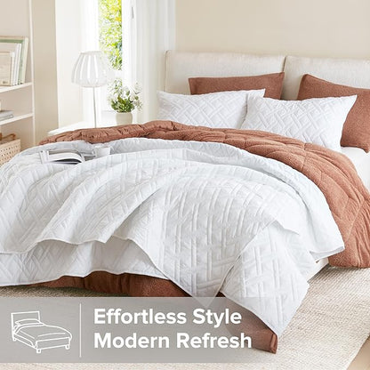 Comfort Spaces King Quilt Set Modern Reversible Diamond Coverlet King Bedding Set Cozy Quilted Winter Layer, All Season Lightweight Soft King Size Quilt, Kienna, White Diamond 3 Piece