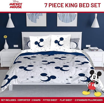 Disney Mickey Mouse King Comforter Set - 7 Piece Bedding Includes Sheet Set & Pillow Covers - Super Soft Cozy Celestial Bedding