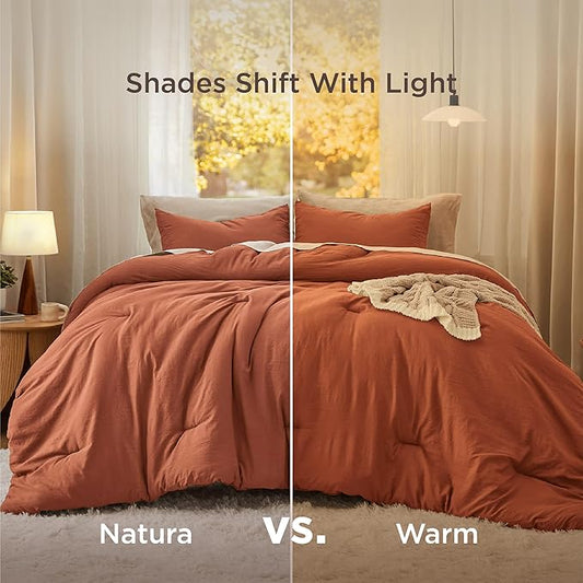 Bedsure Queen Comforter Set, Orange Soft Prewashed Bedding for All Seasons, 3 Pieces GentleSoft™ Bed Set, 1 Lightweight Comforter (90"x90") and 2 Pillowcases (20"x26")