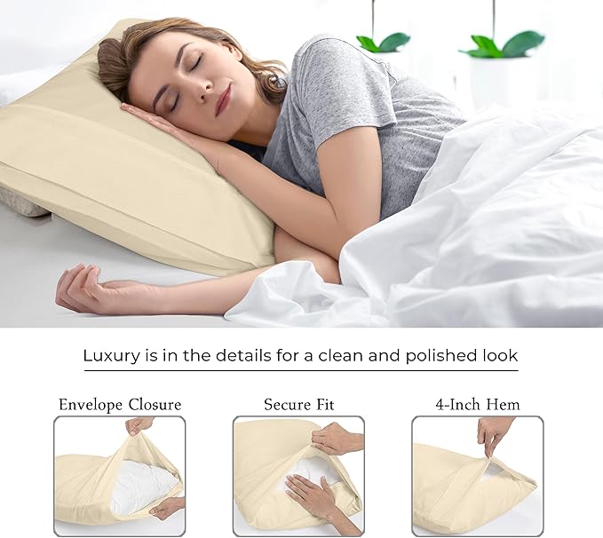 Royale Linens Queen Pillowcase Set of 2 - Bed Pillow Cover - 20" x 30" - Sand Pillowcases - 1800 Brushed Microfiber, Wrinkle & Fade Resistant - Soft & Cozy- Queen Size Pillow Case (Sand)
