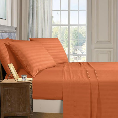 Elegant Comfort Softest and Coziest 6-Piece Sheet Set - 1500 Premium Hotel Quality Microfiber - Deep Pocket, Wrinkle Resistant 6-Piece Damask Stripe Bed Sheet Set, California King, Coral