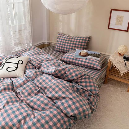 Queen Comforter Set Modern Style Checkered Pattern Comforter Purple Pink Plaid Bedding Comforter Lightweight Fluffy Soft Boho Grid Bedding Geometric Plaid Comforter Set Queen with 2 Pillowcases