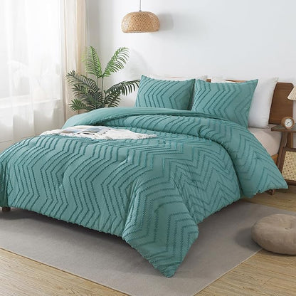 Andency Grayish Teal Twin/Twin XL Comforter Set, Twin Bed Comforter for College Dorm Girls Boys Kids Boho Soft Warm Cute Comforter, 2 Pieces Aesthetic Chevron Bohemian Bedding Set