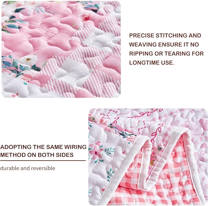 Joyreap 3 Pieces Floral Patchwork Quilt Set California King, 102x114 inches- Pink n White Flowers Design, Smooth Soft Microfiber Quilt, Bedspread Bed Cover for All Season