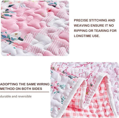 Joyreap 2 Pieces Floral Patchwork Quilt Set Twin, Pink n White Flowers Design, Soft n Cozy Microfiber Quilt, Bedspread Bed Cover for All Season, 1 Quilt and 1 Pillow Sham- 68x86 inches