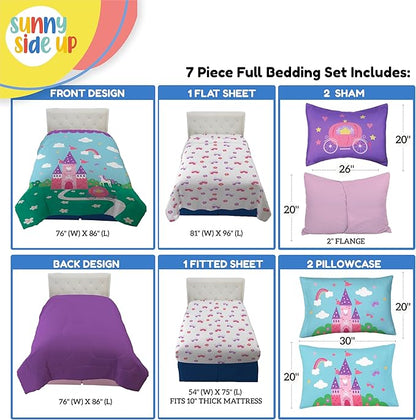 Sunny Side Up Magic Castle Full Comforter Set - 7 Piece Kids Bedding Includes Comforter, Sheets & Pillow Cover - Super Soft Floral Microfiber Bed Set