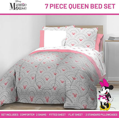 Jay Franco Disney Minnie Mouse Queen Comforter Set - 7 Piece Bedding Includes Sheet Set & Pillow Covers - Super Soft Cozy Pink Mandala Bedding