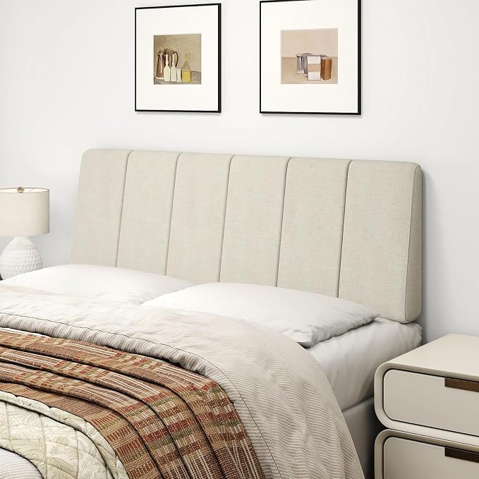 Full Size Headboard Only-No Assembly Required, Beige | Easy to use no assembly required, Linen fabric and extra-thick foam for added comfort, Modern style headboard full size