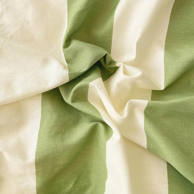 LifeTB Sage Green and White Striped Duvet Cover Set Twin, 100% Washed Microfiber Soft Breathable Striped Bedding Set, 3 Pieces Retro Stripes Pattern Printed Comforter Cover with 2 Pillowcases