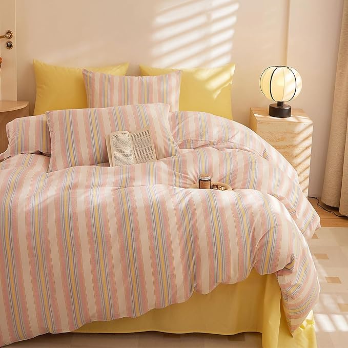 HighBuy Pink Blue Striped Comforter Twin XL Striped Comforter Set Geometric Stripes Bedding Comforter with 2 Pillowcases for Teen Boys Girls,Fluffy Soft Lightweight Comforter Sets