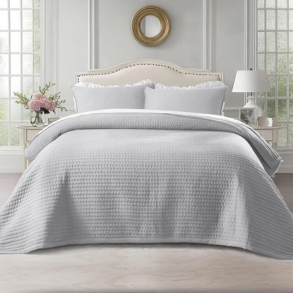 KASENTEX King XL Quilt Set 108"x98" – Soft Washed 3-Layer Lightweight Bedspread, Minimalist Nordic Design, All-Season Spring & Summer Quilt Set (1 Quilt + 2 Pillow Shams), Gull