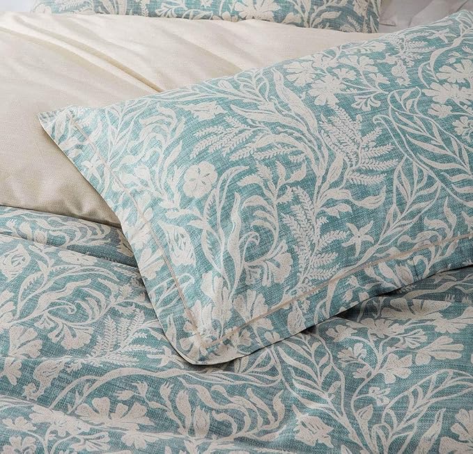 SLEEPBELLA Duvet Cover Full Size, 600 Thread Count Cotton Beige & Bluish Grey Printed with Luxurious Leaves Pattern Reversible Botanical Comforter Cover Sets, Bedding Set 3Pcs (Full Beige Paisley)
