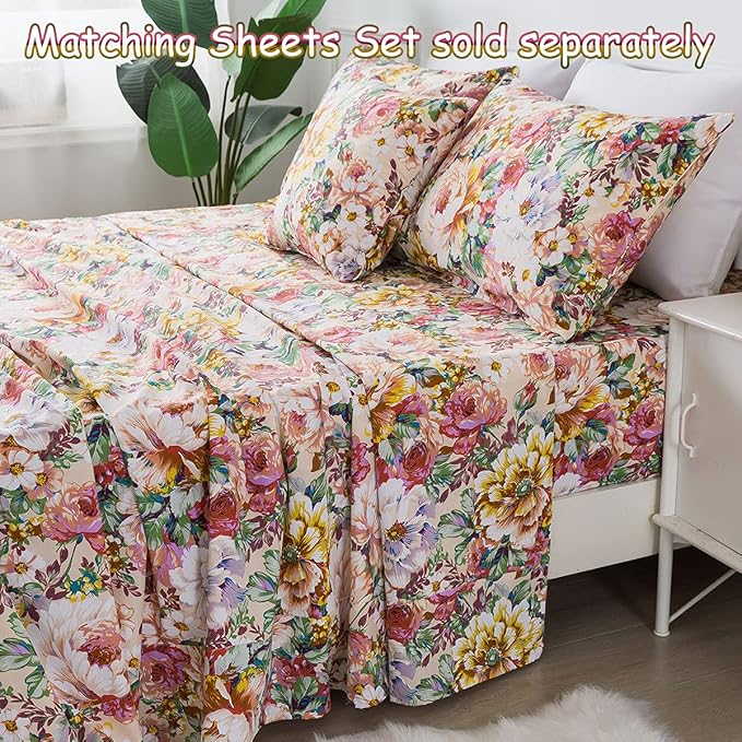 FADFAY Garden Floral Bedding Set Queen 100% Cotton 600 TC Shabby Vintage Duvet Cover Salmon Pink Large Flower Cottagecore Bedding Romantic Peony Zipper Corner Ties 3 Pcs- No Filling