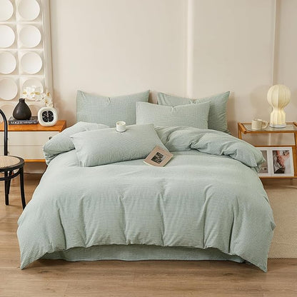 Sage Green Gingham Duvet Cover Twin Washed Cotton Plaid Comforter Cover Twin Boho Farmhouse Soft Breathable Duvet Cover Set with Zipper Checkered Patterned Bedding Set Cute Duvet Protector