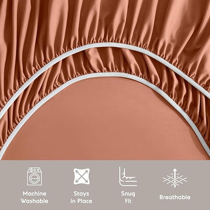 Nestl Split King Sheet Set - 1800 Ultra-Soft Microfiber Bed Sheets - Double Brushed - Deep Pockets - Easy Fit - 5 Piece Set - Bed Sheets & Pillowcases (Split King Size, Rust)