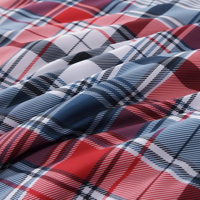 MaiRêve Full Size Plaid Comforter Set Navy Red, Classic 7 Pieces Farmhouse Bedding Set, All Season Lightweight Bed in A Bag with Sheets, Pillowcases & Shams
