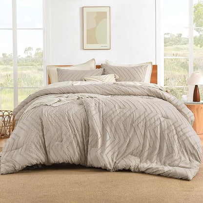 Litanika Comforter Oversized King Size Set Khaki, 3 Pieces Chevron Tufted Solid Bedding Comforter Sets, Fluffy Bed Set