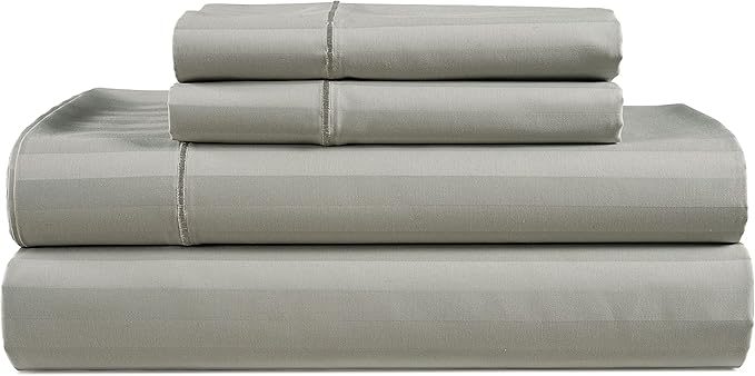 LANE LINEN Striped Sheets Set - 100% Egyptian Cotton 4 Piece Bed for King Size Hotel Bedding & Pillowcases 16" Deep Pocket (Fits Upto 17" Mattress) Silver