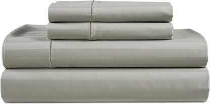 LANE LINEN Striped Sheets Set - 100% Egyptian Cotton 4 Piece Bed for King Size Hotel Bedding & Pillowcases 16" Deep Pocket (Fits Upto 17" Mattress) Silver