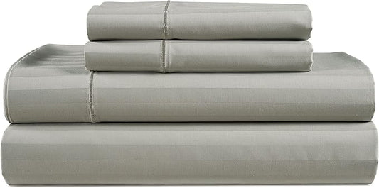 LANE LINEN Striped Sheets Set - 100% Egyptian Cotton 4 Piece Bed for King Size Hotel Bedding & Pillowcases 16" Deep Pocket (Fits Upto 17" Mattress) Silver