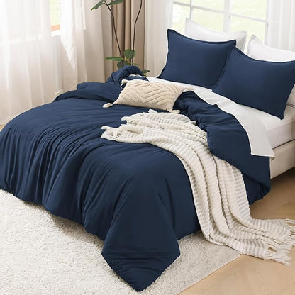 Litanika Navy Blue Comforters Oversized King Size, 3 Pieces Lightweight Solid Bedding Comforter Set, All Season Fluffy Bed Set (120x98In Comforter & 2 Pillowcases)