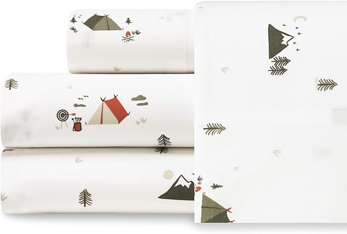 Eddie Bauer - Full Sheets, Cotton Percale Bedding Set, Crisp & Cool Home Decor, Dorm Room Essentials (Cascade Camping, Full)