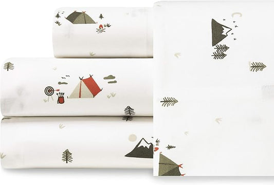 Eddie Bauer - Twin XL Sheet Set, Cotton Percale Bed Sheets, Crisp & Cool, Ideal Dorm Essentials (Cascade Camping Multi, Twin XL)