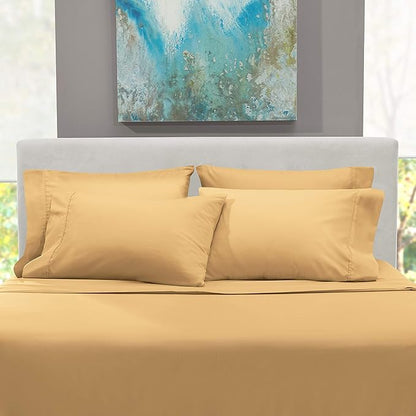 Hearth & Harbor Bed Linen Set - Twin Size - 4 Piece - Microfiber - Deep Pocket - Camel