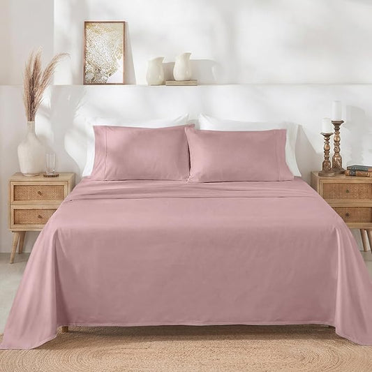 California Design Den Full Sheet Set Cotton - 400 Thread Count Sateen, Natural 100% Cotton Bedding Sheets & Pillowcases, Deep Pockets with All Around Elastic, Soft, Durable - Mauve